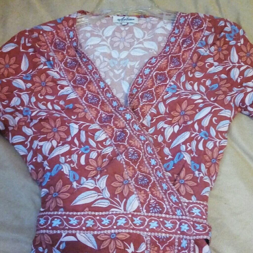 Brand new Arnhem orange rust wrap midi dress